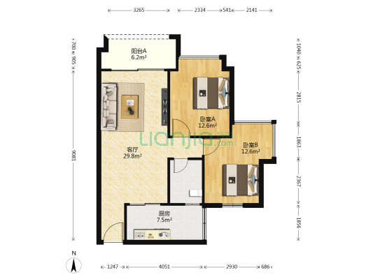 嘉和花园 2室1厅1卫 88平方