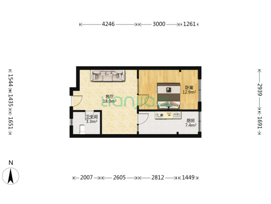鸿辰小区 1室1厅1卫 65平方