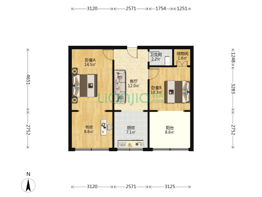 陕西省体育局家属院 3室1厅1卫 79平方