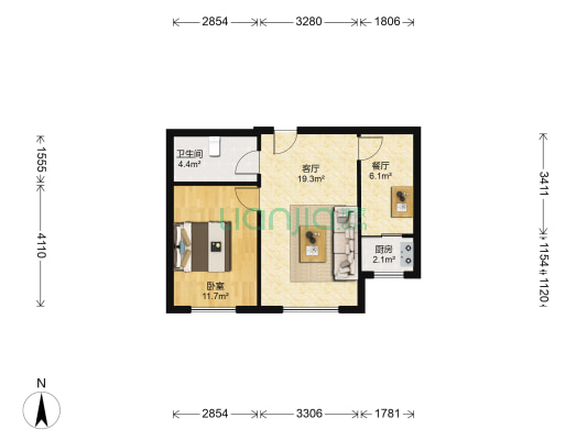 叶知林 1室2厅1卫 64平方
