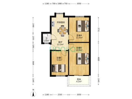 汉中西路54号 3室1厅1卫 69平方