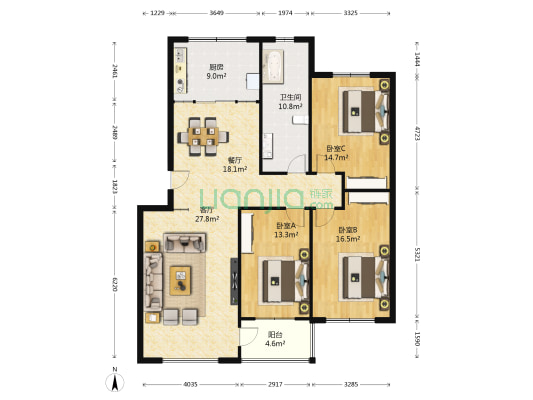 怡祥园 3室2厅1卫 142平方