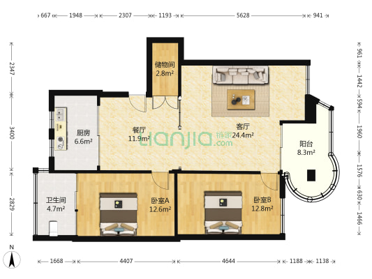 侨苑小区(花都区) 2室2厅1卫 98平方