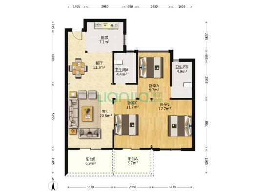 四季丽景 3室2厅2卫 100平方