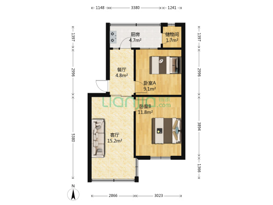 安装公司宿舍 2室2厅0卫 58平方