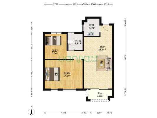 德林居 2室1厅1卫 90平方
