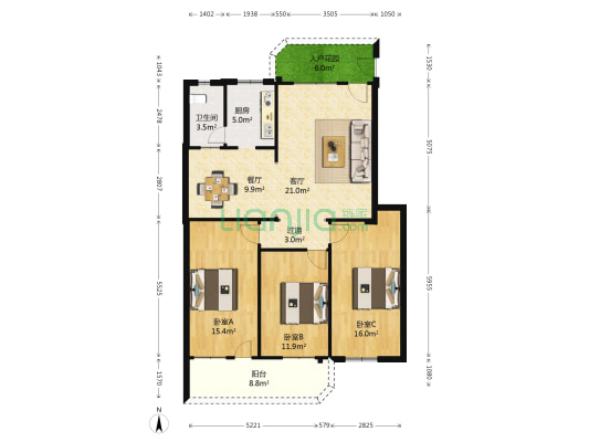 科技楼 3室2厅1卫 99平方