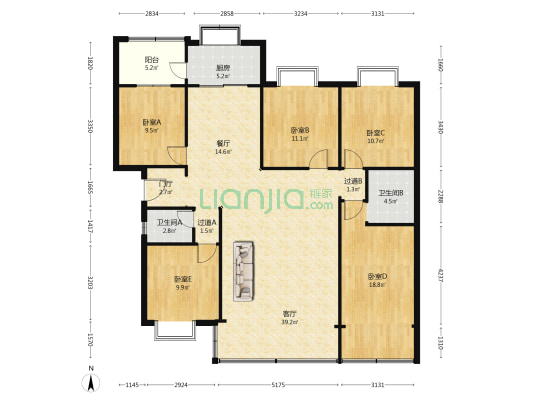 官渡区人民政府机关宿舍 5室2厅2卫 138平方