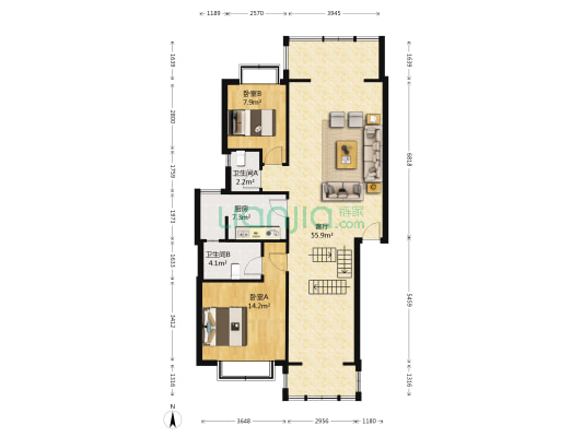 怡家南苑 2室1厅2卫 140平方
