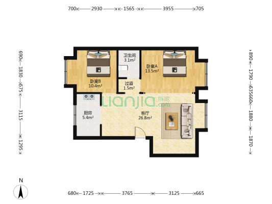 瀚海商贸中心 2室1厅1卫 70平方
