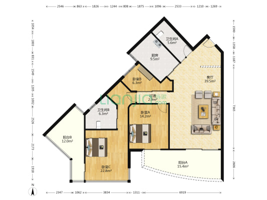 南国丽景 3室1厅2卫 152平方