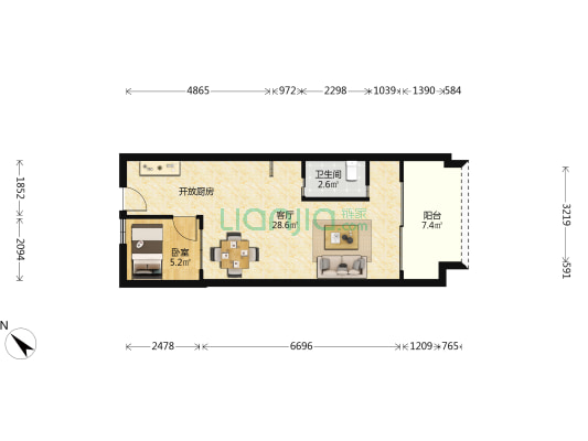 美亚公馆 1室1厅1卫 65平方