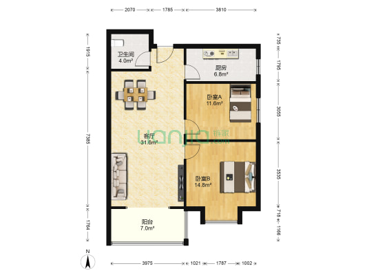 凤苑新居 2室1厅1卫 93平方