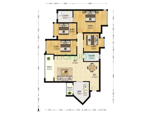星语林汀湘十里 4室2厅2卫 129平方