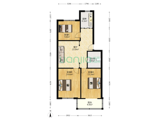 港城花园(镇海) 3室1厅1卫 83平方