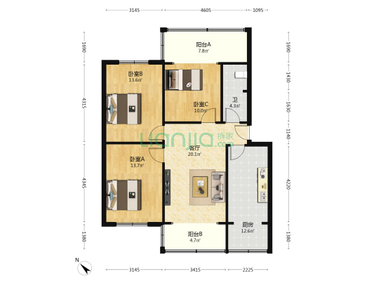 张家巷36号 3室1厅1卫 93平方