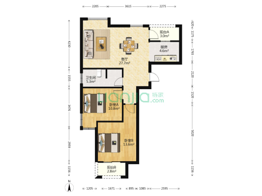 东湖怡景苑-怡园 2室1厅1卫 83平方