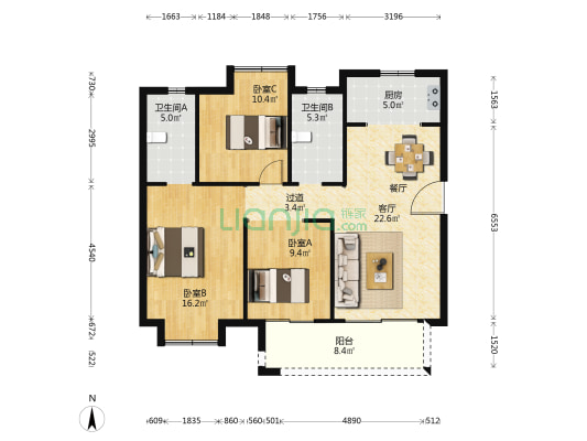 鸿发世纪华府 3室1厅2卫 118平方