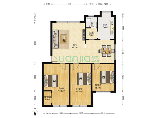 人造板厂宿舍 3室1厅1卫 111平方