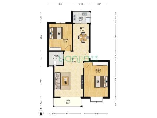 欣悦花园 2室2厅1卫 108平方