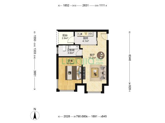 中联国际 1室1厅1卫 53平方