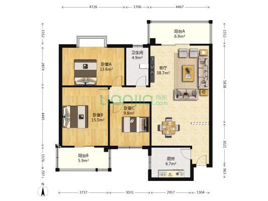 车辆厂东花园A区 3室1厅1卫 112平方