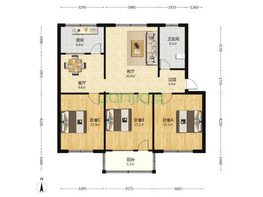 招待所家属院 3室2厅1卫 102平方
