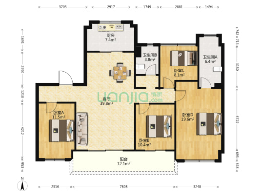 紫云名邸 4室1厅2卫 143平方