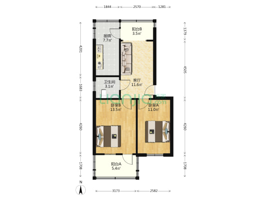 秦岭路办事处建西社区 2室1厅1卫 63平方