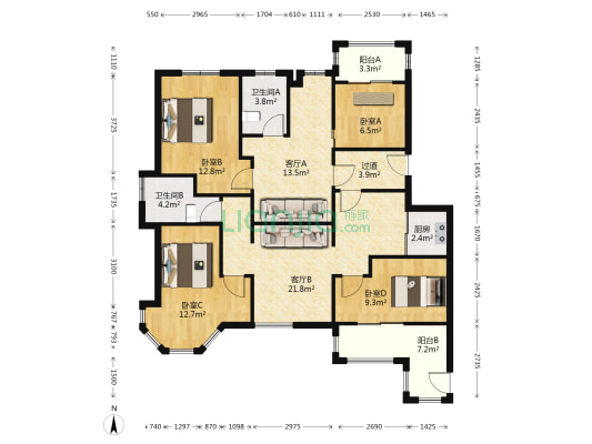 和鑫家园 4室2厅2卫 140平方