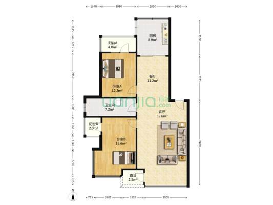御景苑一期 步梯二楼-户型图