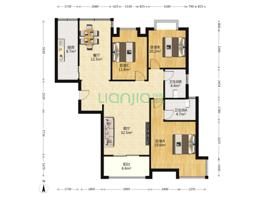 翰林逸苑 3室2厅2卫 128平方