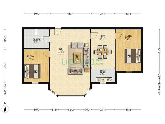 巨鹏大厦 2室2厅1卫 125平方