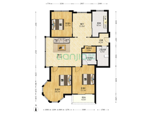 银城花园 3室2厅2卫 138平方