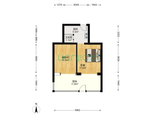 花园小区 1室0厅1卫 42平方