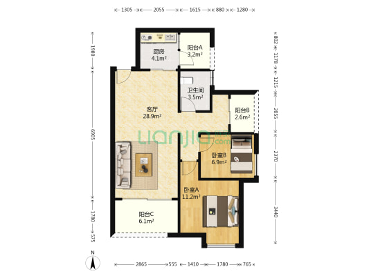 瀚洋居 2室1厅1卫 84平方