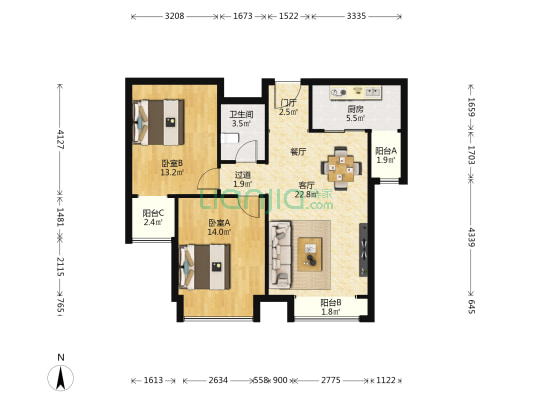 宜家沣都 2室1厅1卫 93平方