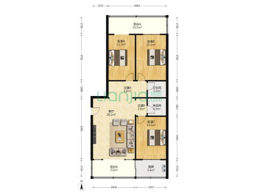 七里河人民检察院家属院（敦煌路） 3室1厅2卫 143平方