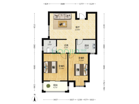 铁道铁西家园 2室1厅1卫 89平方