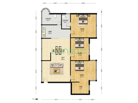 海南省燃料公司宿舍 4室1厅2卫 134平方