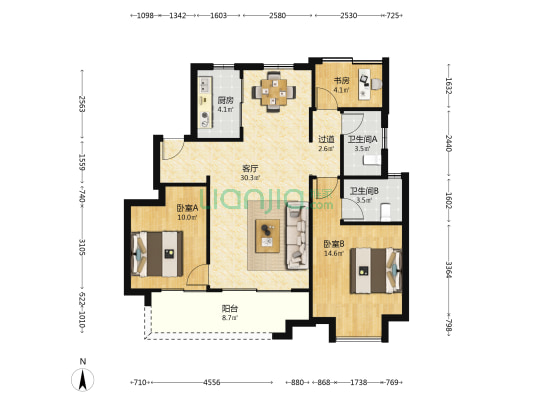 星澈苑 3室1厅2卫 106平方