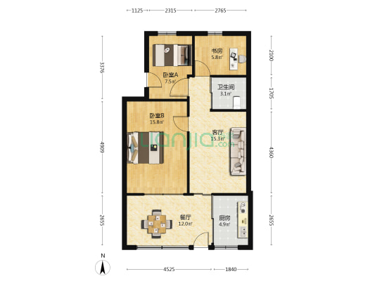 飞霞南路643号院 3室2厅1卫 61平方