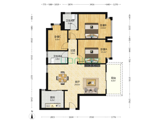 碧桂园旗山玖珑湾 3室1厅2卫 98平方