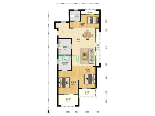 世茂国风源赋 3室1厅2卫 115平方