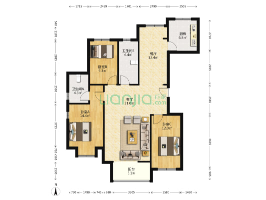 宝坻书香园 3室2厅2卫 140平方