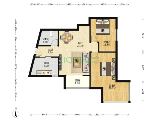 润新家苑 2室1厅1卫 101平方
