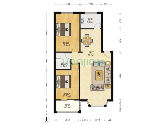 双兴街59号 2室1厅1卫 90平方