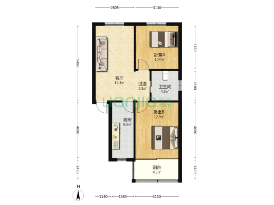 月池坊 2室1厅1卫 69平方
