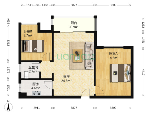 丽水澜庭B区 2室1厅1卫 74平方