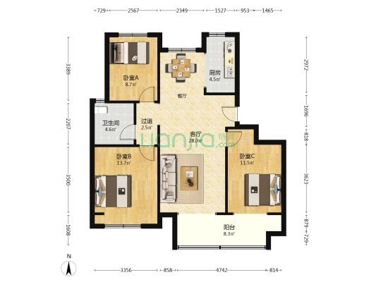 新鸥鹏教育城 3室1厅1卫 119平方